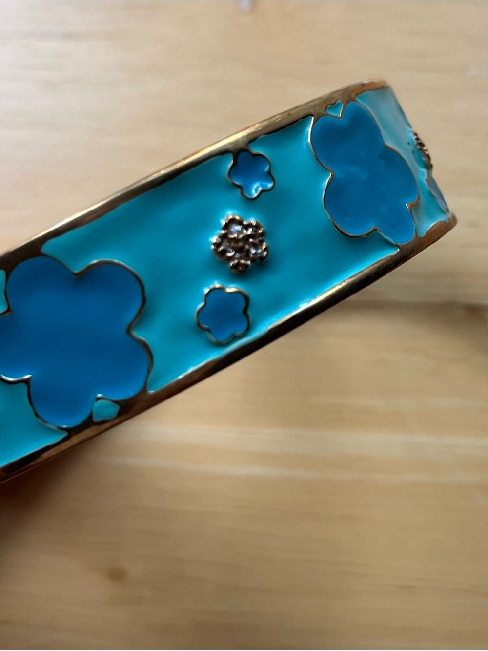 Turquoise Floral Enamel Hinged Bangle Bracelet